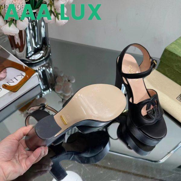 Replica Gucci Women GG Interlocking G Sandal Black Leather Wooden High 12 CM Heel 11
