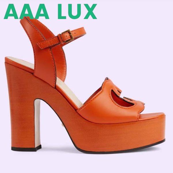Replica Gucci Women GG Interlocking G Sandal Orange Leather Wooden High 12 Cm Heel 2