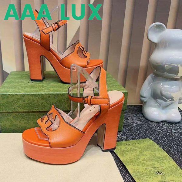 Replica Gucci Women GG Interlocking G Sandal Orange Leather Wooden High 12 Cm Heel 4