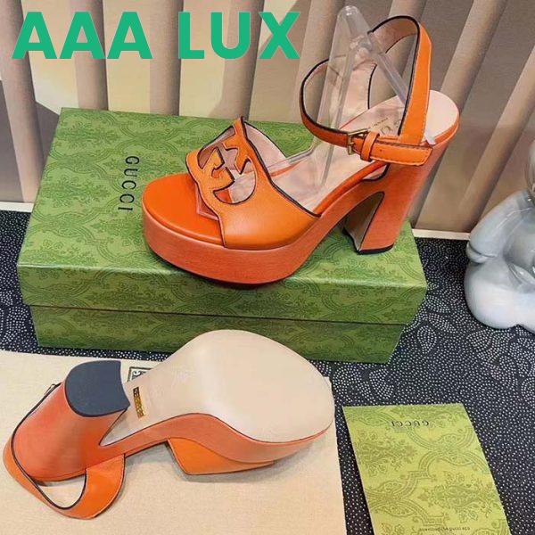 Replica Gucci Women GG Interlocking G Sandal Orange Leather Wooden High 12 Cm Heel 6