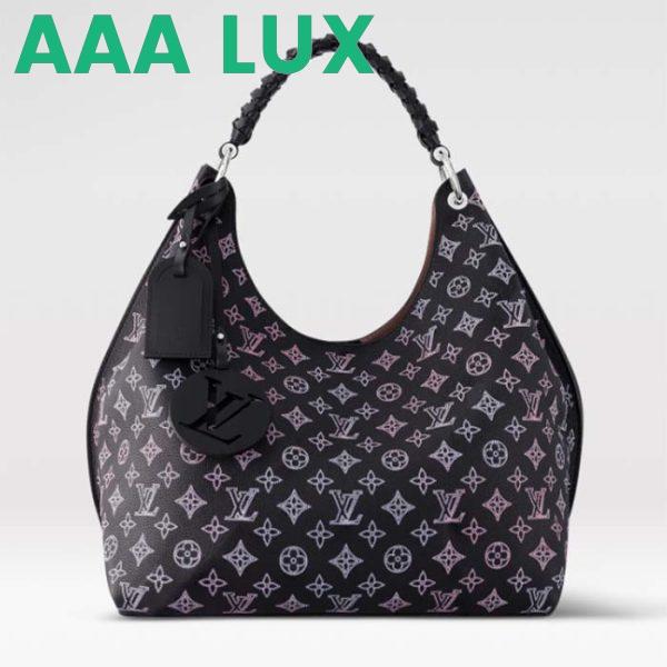 Replica Louis Vuitton LV Women Carmel Hobo Bag Black Perforated Mahina Calf Leather