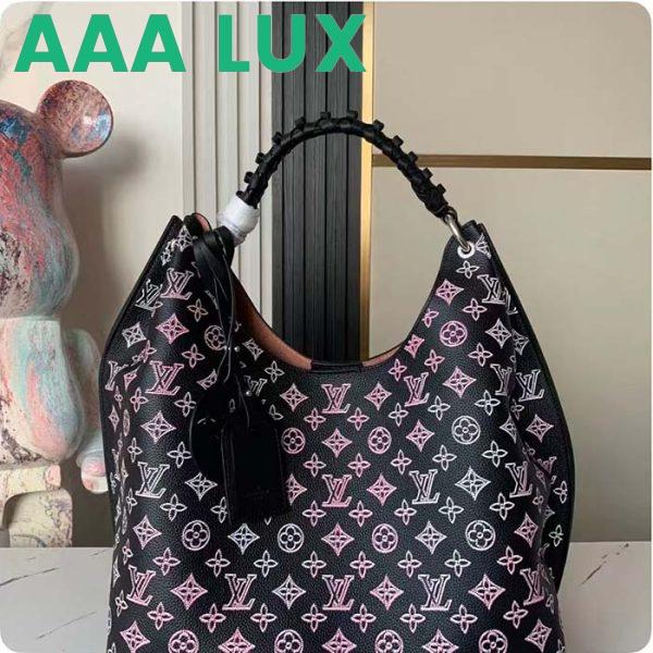 Replica Louis Vuitton LV Women Carmel Hobo Bag Black Perforated Mahina Calf Leather 3