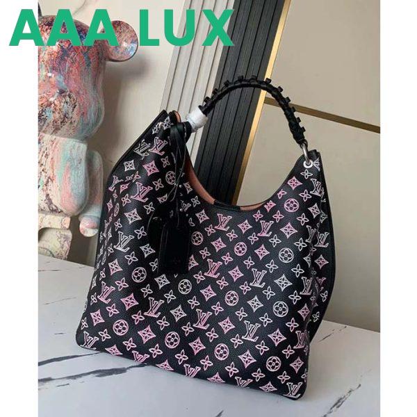 Replica Louis Vuitton LV Women Carmel Hobo Bag Black Perforated Mahina Calf Leather 4