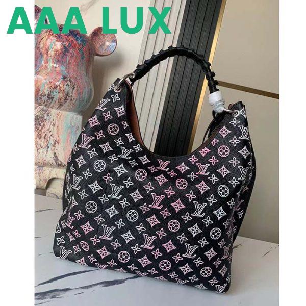 Replica Louis Vuitton LV Women Carmel Hobo Bag Black Perforated Mahina Calf Leather 5