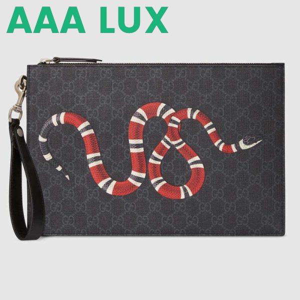 Replica Gucci GG Men Gucci Bestiary Pouch with Kingsnake in Black/Grey GG Supreme Canvas