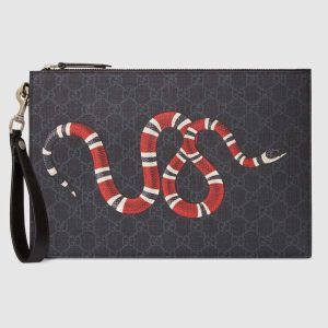 Replica Gucci GG Men Gucci Bestiary Pouch with Kingsnake in Black/Grey GG Supreme Canvas 2
