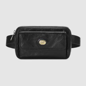 Replica Gucci GG Men Leather Belt Bag in Black Soft Leather