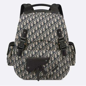 Replica Dior CD Unisex Maxi Gallop Backpack Beige Black Dior Oblique Jacquard Black Grained Calfskin 2