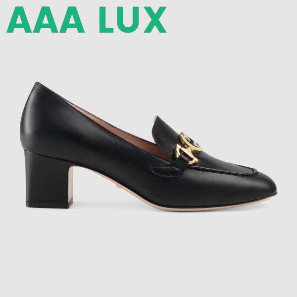 Replica Gucci Women Gucci Zumi Leather Mid-Heel Loafer with Interlocking G Horsebit in 5.6 cm Height-Black