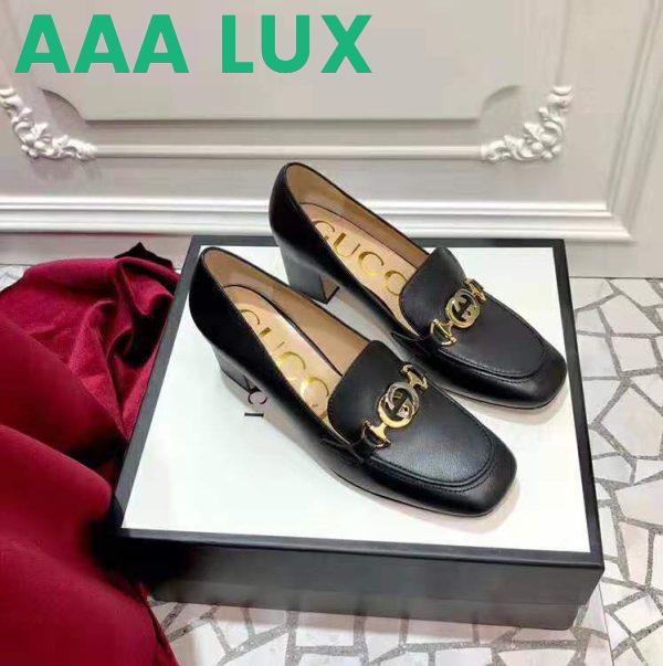 Replica Gucci Women Gucci Zumi Leather Mid-Heel Loafer with Interlocking G Horsebit in 5.6 cm Height-Black 3