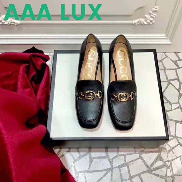Replica Gucci Women Gucci Zumi Leather Mid-Heel Loafer with Interlocking G Horsebit in 5.6 cm Height-Black 4