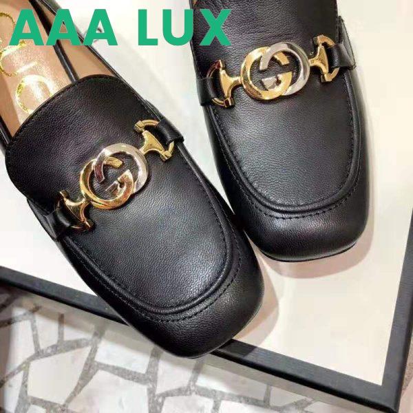 Replica Gucci Women Gucci Zumi Leather Mid-Heel Loafer with Interlocking G Horsebit in 5.6 cm Height-Black 6