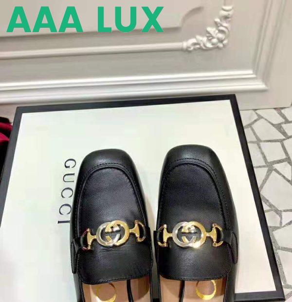 Replica Gucci Women Gucci Zumi Leather Mid-Heel Loafer with Interlocking G Horsebit in 5.6 cm Height-Black 7