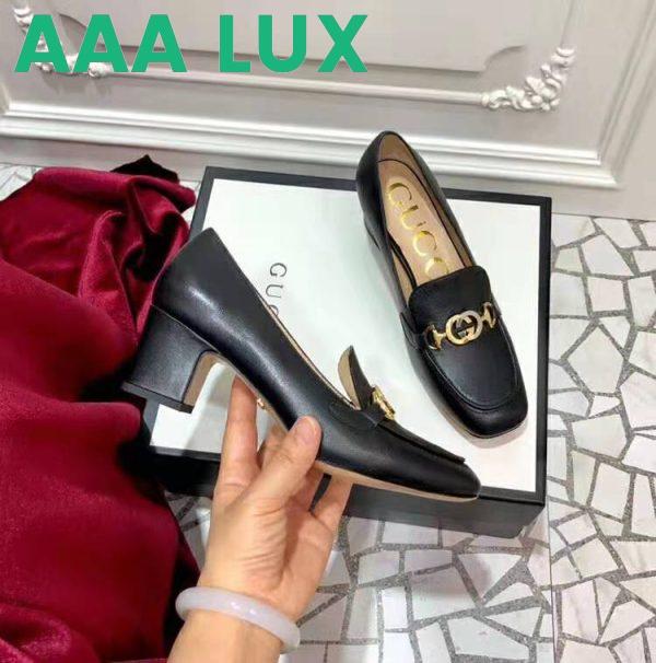 Replica Gucci Women Gucci Zumi Leather Mid-Heel Loafer with Interlocking G Horsebit in 5.6 cm Height-Black 8