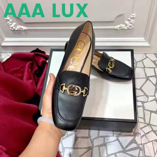 Replica Gucci Women Gucci Zumi Leather Mid-Heel Loafer with Interlocking G Horsebit in 5.6 cm Height-Black 9