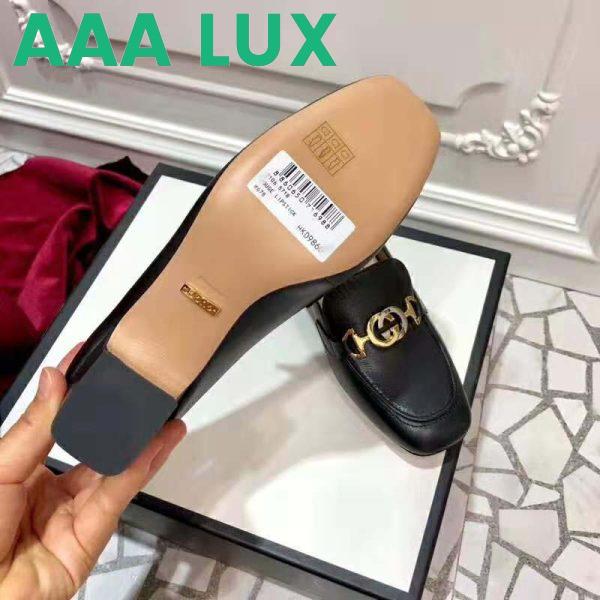 Replica Gucci Women Gucci Zumi Leather Mid-Heel Loafer with Interlocking G Horsebit in 5.6 cm Height-Black 11