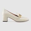Replica Gucci Women Gucci Zumi Leather Mid-Heel Loafer with Interlocking G Horsebit in 5.6 cm Height-White