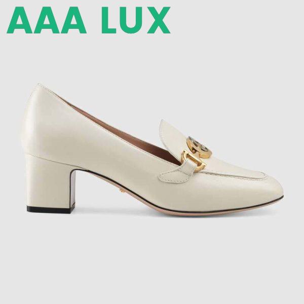 Replica Gucci Women Gucci Zumi Leather Mid-Heel Loafer with Interlocking G Horsebit in 5.6 cm Height-White 2