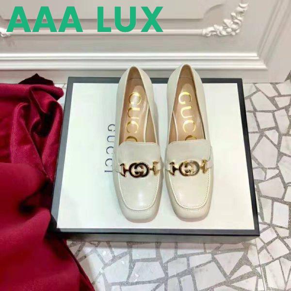 Replica Gucci Women Gucci Zumi Leather Mid-Heel Loafer with Interlocking G Horsebit in 5.6 cm Height-White 4