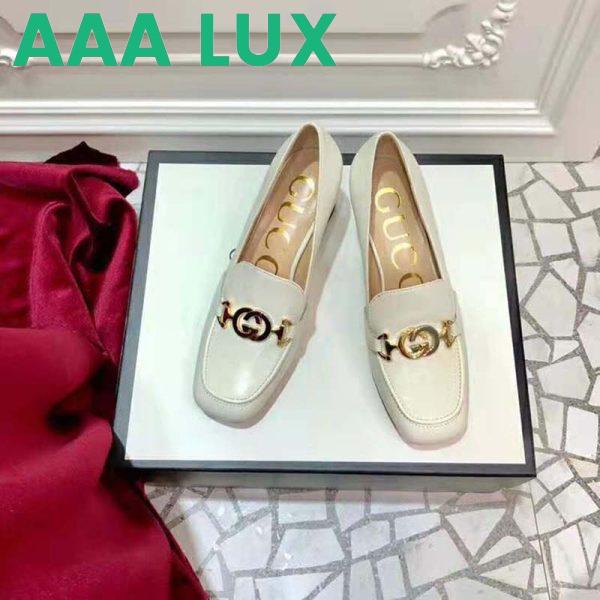 Replica Gucci Women Gucci Zumi Leather Mid-Heel Loafer with Interlocking G Horsebit in 5.6 cm Height-White 5