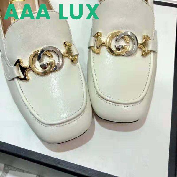 Replica Gucci Women Gucci Zumi Leather Mid-Heel Loafer with Interlocking G Horsebit in 5.6 cm Height-White 8