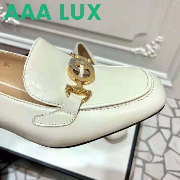 Replica Gucci Women Gucci Zumi Leather Mid-Heel Loafer with Interlocking G Horsebit in 5.6 cm Height-White 9
