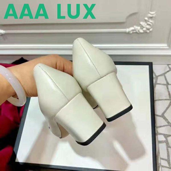 Replica Gucci Women Gucci Zumi Leather Mid-Heel Loafer with Interlocking G Horsebit in 5.6 cm Height-White 11