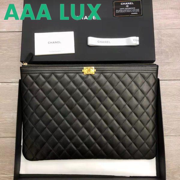 Replica Chanel Unisex Boy Chanel Large Pouch in Lambskin Leather-Black 3