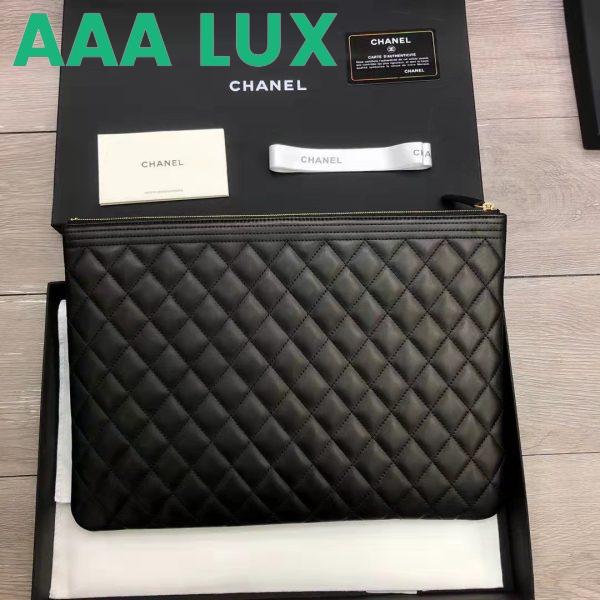Replica Chanel Unisex Boy Chanel Large Pouch in Lambskin Leather-Black 4