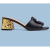 Replica Gucci Women Interlocking G Cut-Out Sandal Black Leather Mid-Heel 5 cm Heel