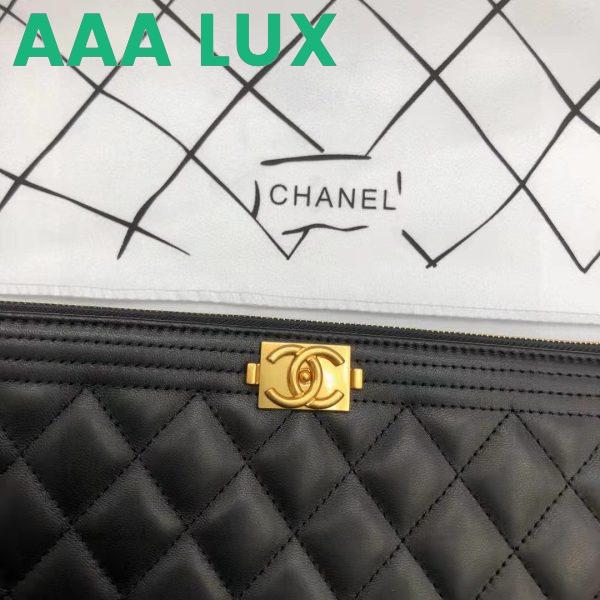 Replica Chanel Unisex Boy Chanel Large Pouch in Lambskin Leather-Black 11