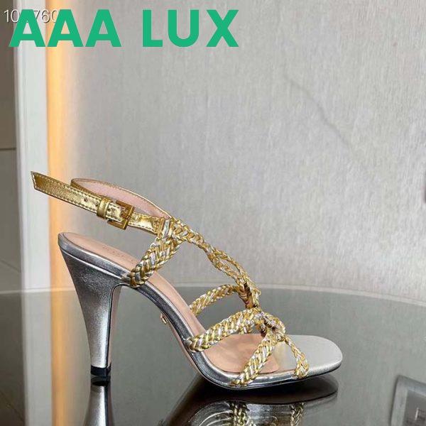 Replica Gucci Women GG Nojum High Heel Sandal Metallic Platinum Silver Braided Leather 9 CM 4