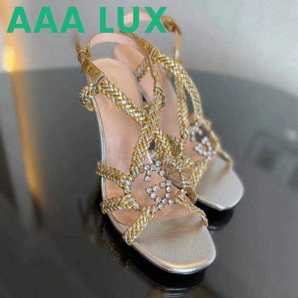 Replica Gucci Women GG Nojum High Heel Sandal Metallic Platinum Silver Braided Leather 9 CM 7