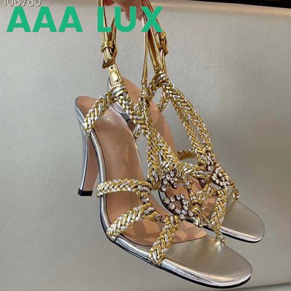 Replica Gucci Women GG Nojum High Heel Sandal Metallic Platinum Silver Braided Leather 9 CM 8