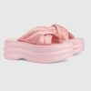 Replica Gucci Women GG Platform Slide Sandal Light Pink Nylon Rubber Mid 6.4 CM Heel