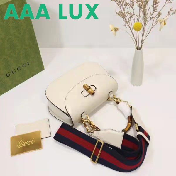 Replica Gucci Women GG Small Top Handle Bag Bamboo White Leather 7