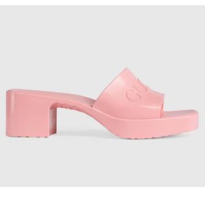Replica Gucci Women GG Rubber Slide Sandal Pastel Pink 6 Cm Heel 2