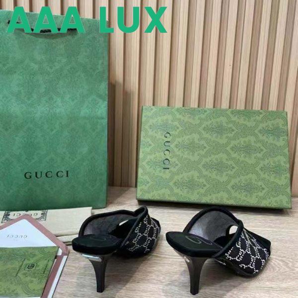 Replica Gucci Women GG Sandal Black Mesh GG Crystals Square Toe Mid-Heel 8