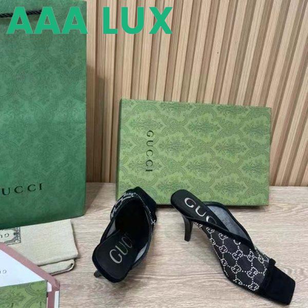 Replica Gucci Women GG Sandal Black Mesh GG Crystals Square Toe Mid-Heel 10