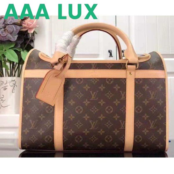 Replica Louis Vuitton Unisex Dog Bag Carrier Brown Monogram Coated Canvas Cowhide Leather 3