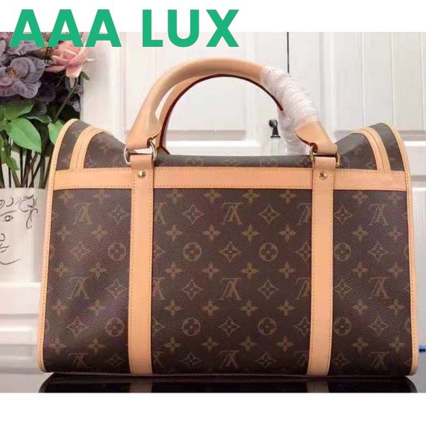 Replica Louis Vuitton Unisex Dog Bag Carrier Brown Monogram Coated Canvas Cowhide Leather 4