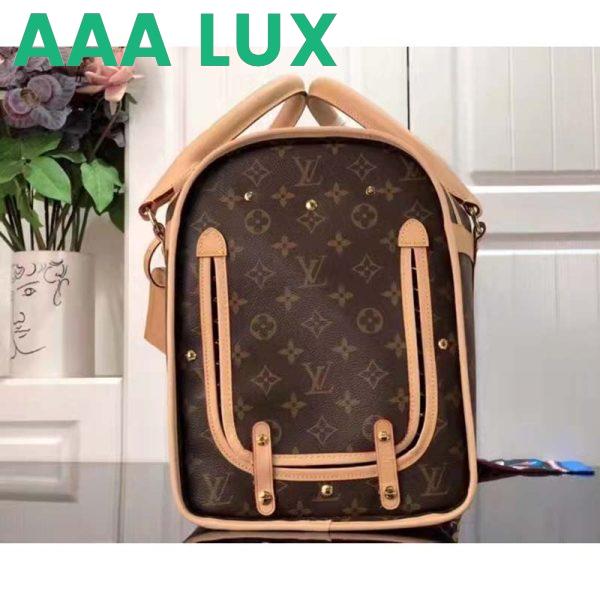 Replica Louis Vuitton Unisex Dog Bag Carrier Brown Monogram Coated Canvas Cowhide Leather 5