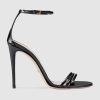 Replica Gucci Women Patent Leather Sandal 11.4cm Thin Heel-Black