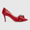 Replica Gucci Women Shoes Leather Pump with Bow 85mm Heel-Red 10