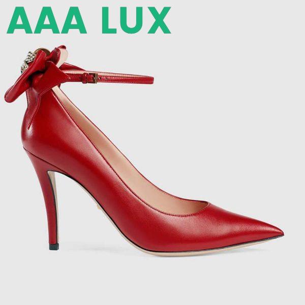 Replica Gucci Women Shoes Leather Pump with Bow 85mm Heel-Red