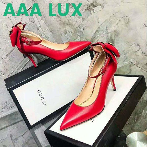 Replica Gucci Women Shoes Leather Pump with Bow 85mm Heel-Red 3