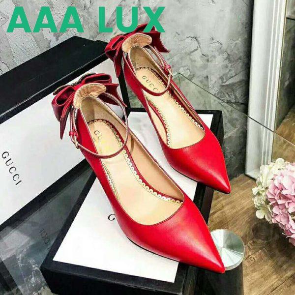 Replica Gucci Women Shoes Leather Pump with Bow 85mm Heel-Red 4