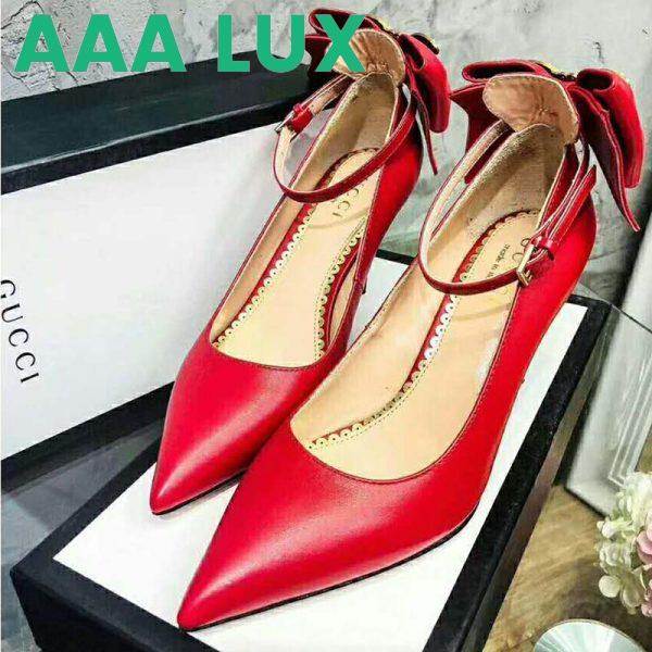 Replica Gucci Women Shoes Leather Pump with Bow 85mm Heel-Red 5