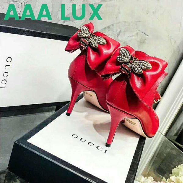 Replica Gucci Women Shoes Leather Pump with Bow 85mm Heel-Red 6