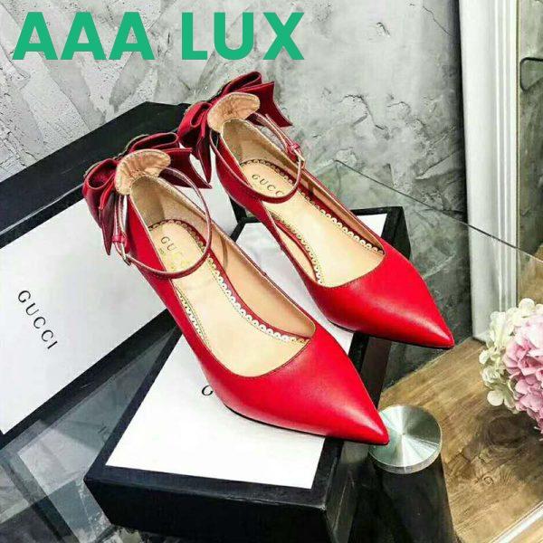 Replica Gucci Women Shoes Leather Pump with Bow 85mm Heel-Red 7